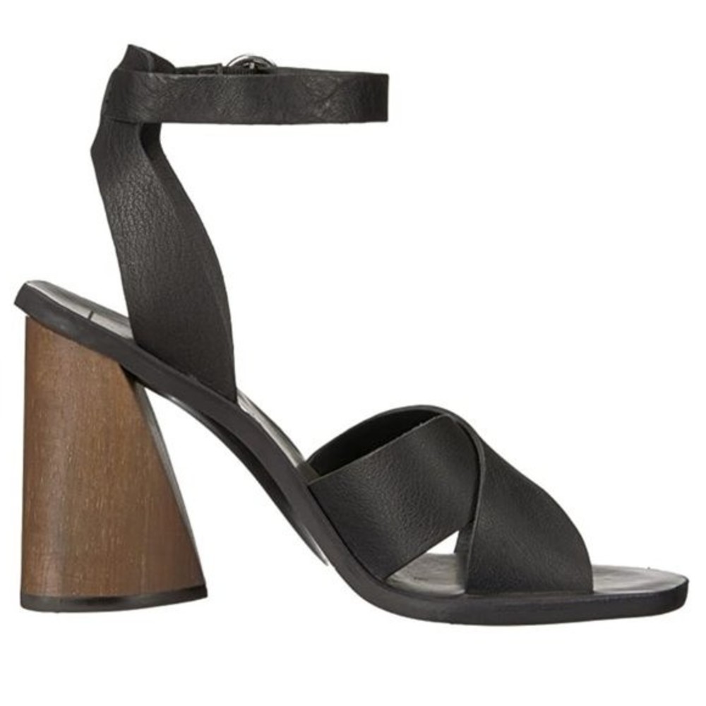Dolce Vita‎ Womens Size 9 Athena Black Leather Chunky Block Heel Sandals Heels